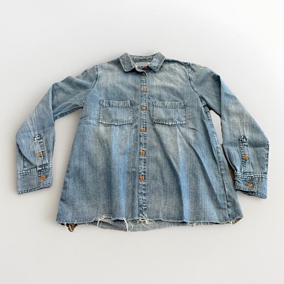 Madewell Womens Denim Jean Button-Up Shirt Cut-Off Raw Hem Casual Layering XS - Picture 1 of 8